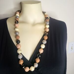 Vintag beaded tan grey black gold drizzle accented necklace 30”